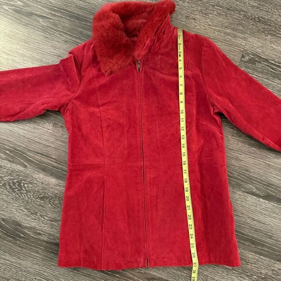 Centigrade Leather Red Faux Fur Collar Leather Zip Up Jacket - Picture 8 of 9